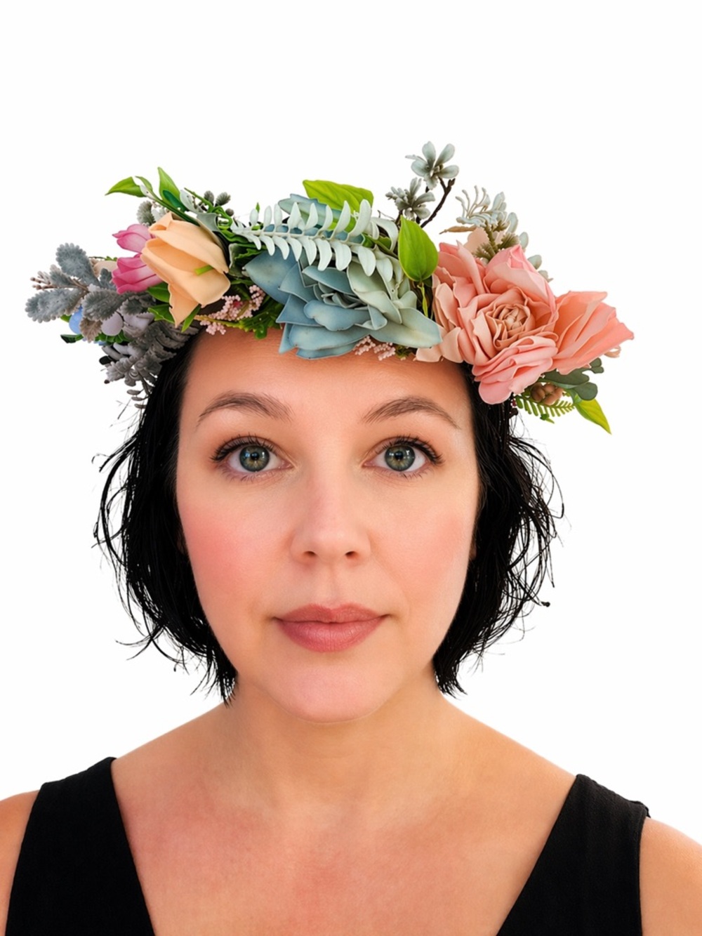 Midsummer Faerie Floral Spring Garland Headpiece Cosplay Crown, Peach/Pink/Sage